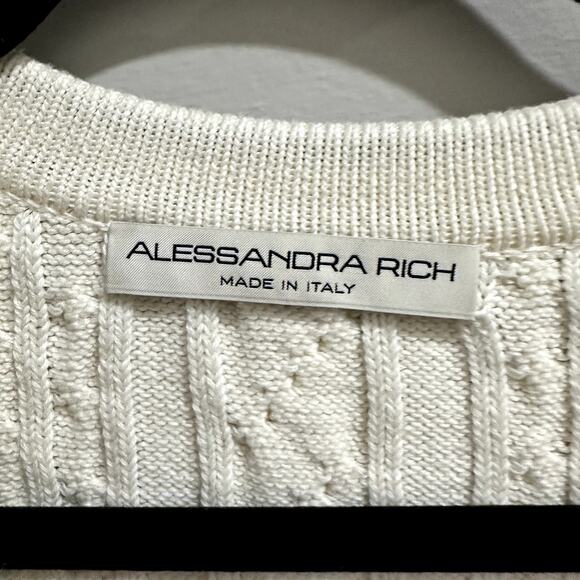 Alessandra Rich Cable Knit Cardigan Sweater Ivory - Picture 6 of 6